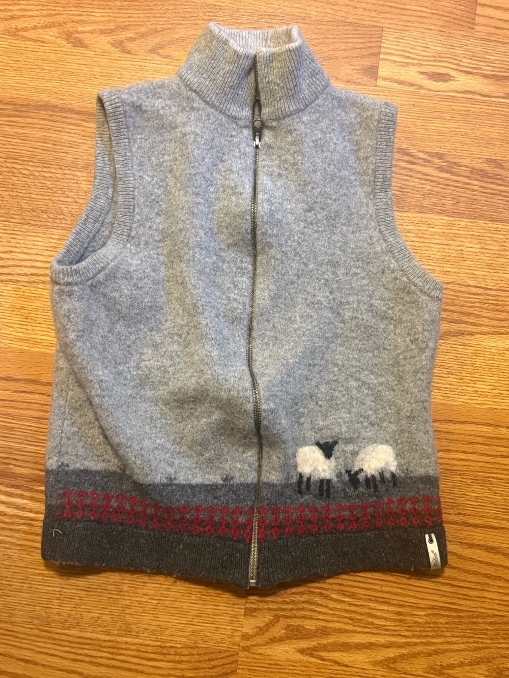 Woolrich Gray Wool Zip Vest with Sheep Motif